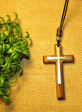 木质十字架手工多层情侣毛衣链