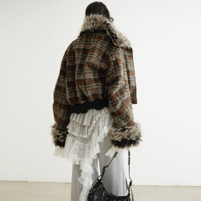 JNYLON-24AW暗黑摇滚无性别松弛不羁正反两穿格子PU仿皮夹克