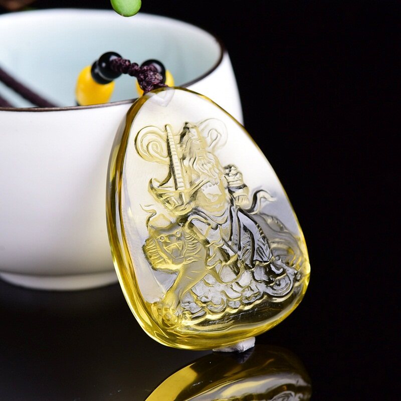 黄水晶武财神赵公明吊坠正财神龙虎玄坛真君财神爷项链骑虎赵公明