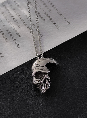 个性半边骷髅吊坠嘻哈项链不掉色