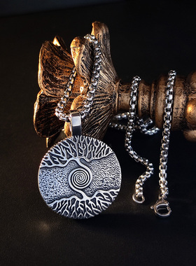 创意圆牌吊坠日韩版潮男个性钛钢项链长款简约毛衣链搭配衣服挂件