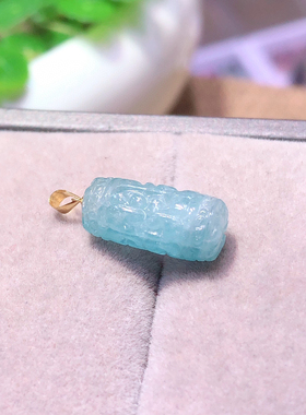 蓝碧玺回纹珠路路通吊坠项链18k金镶嵌蓝碧玺路路通女生日礼物