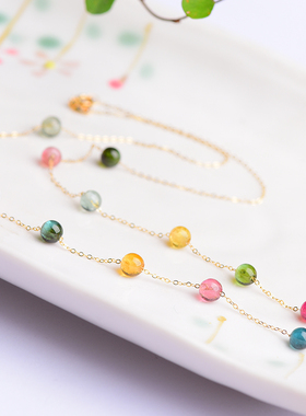 天然碧玺18K金水晶锁骨链