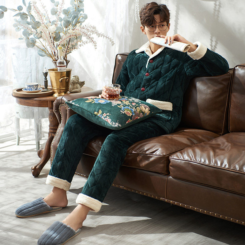 马克公主睡衣男士秋冬款冬季加厚加绒三层夹棉珊瑚绒保暖棉袄套装,淘宝优惠券,粉丝福利购,淘宝优惠卷