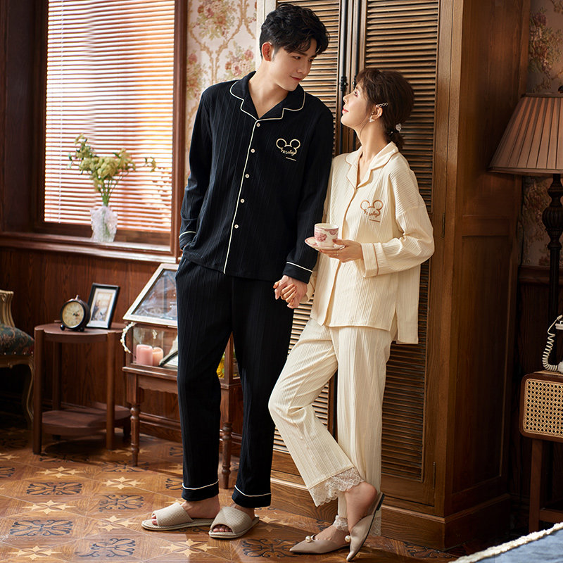 马克公主情侣春秋长袖纯棉ins睡衣 马克公主睡衣/家居服套装