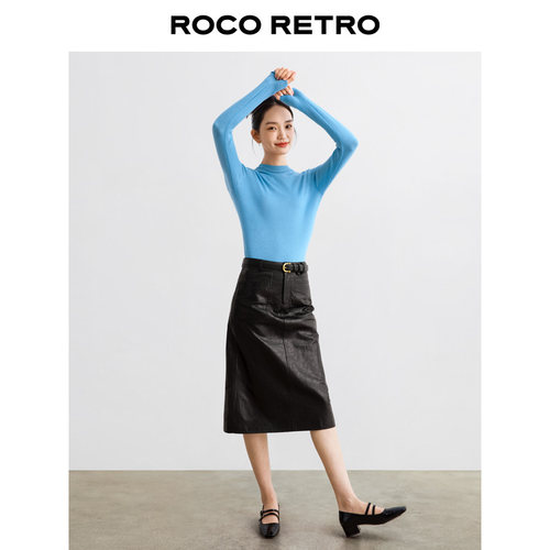 ROCO春秋新款16针60支超细美丽诺羊毛半高领针织衫百搭弹力打底衫 - 图1