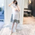 Áo bà bầu mùa hè 2019 mới áo bà bầu mùa hè đầm dài đoạn giả hai chiếc áo thun ngắn tay - Áo thai sản