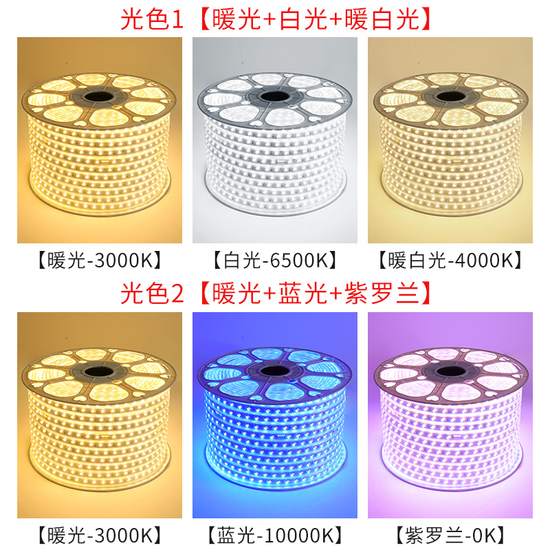 灯带led三色变光家用220V客厅吊顶装饰户外超亮防水彩变色软灯条-图0