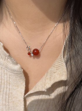 S925银红玛瑙莫桑钻项链