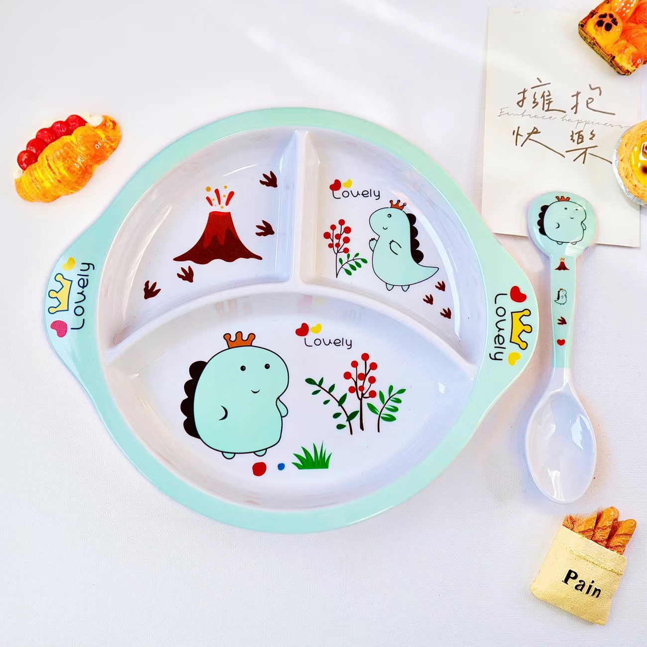 卡通可爱餐具儿童辅食套装防烫宝宝密胺家用学生专用分格饭碗餐盘