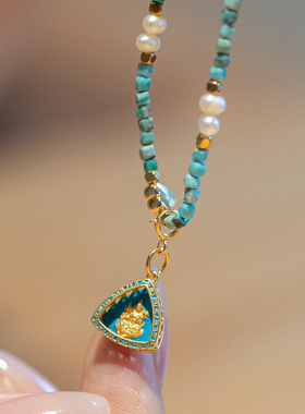 绿度母松石珍珠方珠项链 | 万物叁仟