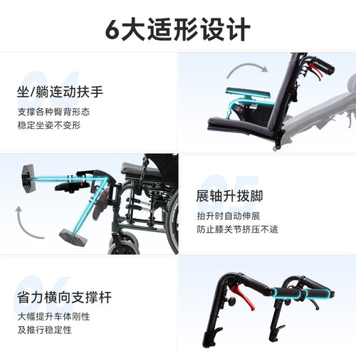 康扬进口高靠背轮椅瘫痪残疾老人专用多功能护理适形调节款5000.2 - 图2