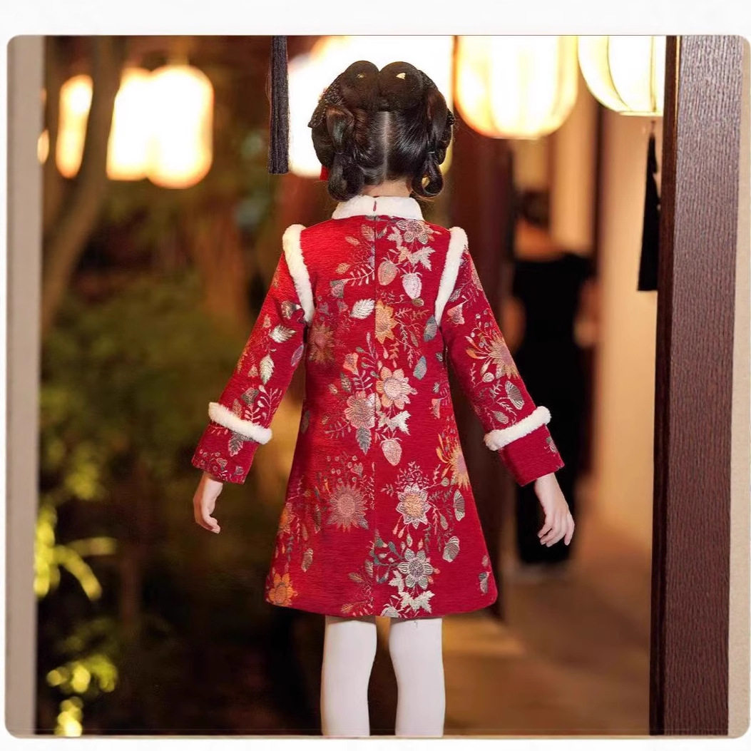 女童拜年服汉服冬款加绒加厚中国风过年服唐装儿童旗袍女宝连衣裙,淘宝优惠券,粉丝福利购,淘宝优惠卷