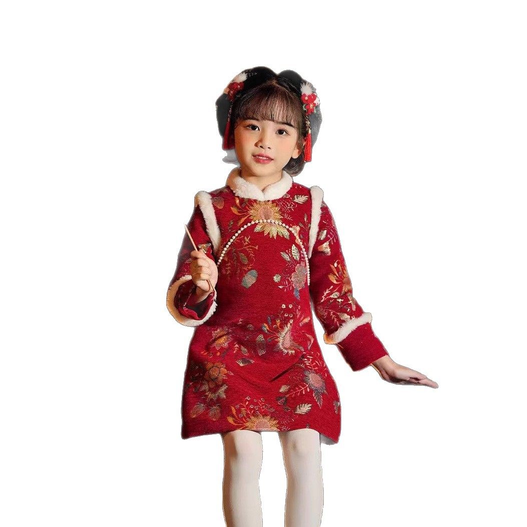 女童拜年服汉服冬款加绒加厚中国风过年服唐装儿童旗袍女宝连衣裙,淘宝优惠券,粉丝福利购,淘宝优惠卷