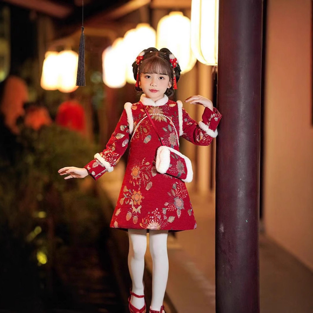女童拜年服汉服冬款加绒加厚中国风过年服唐装儿童旗袍女宝连衣裙,淘宝优惠券,粉丝福利购,淘宝优惠卷