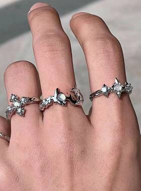 不规则月光石十字架开口戒指嘻哈潮小众设计街头男女