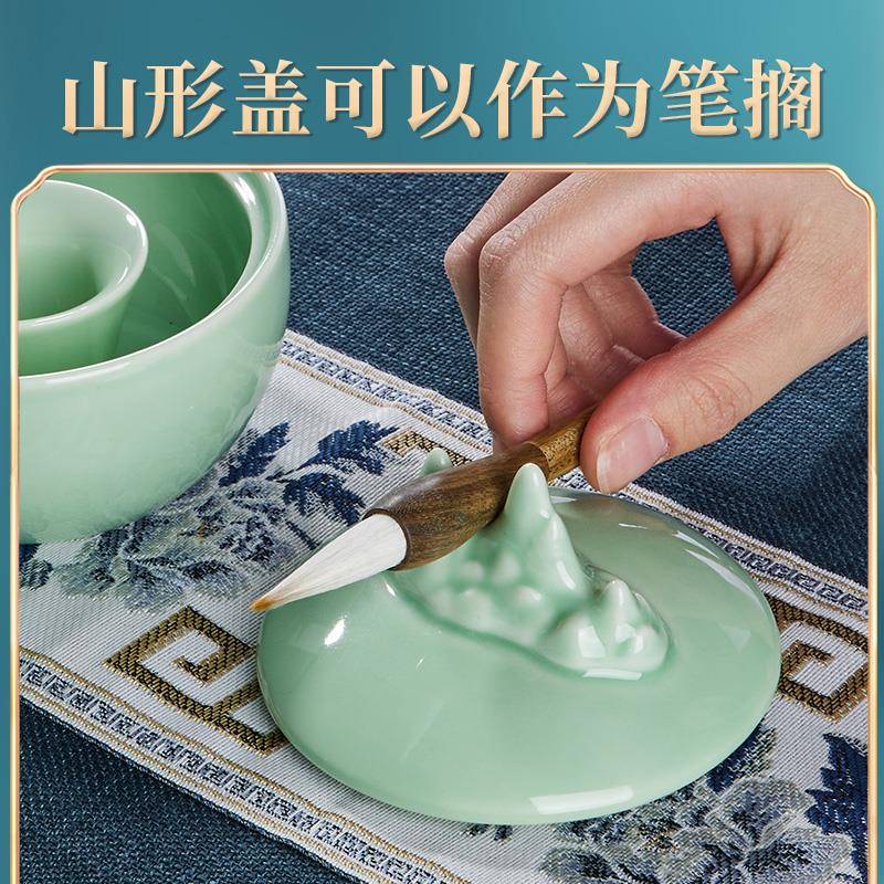 火锅砚台书法专用毛笔墨汁火锅砚墨盒带盖墨砚陶瓷洗笔缸笔架不干 - 图2