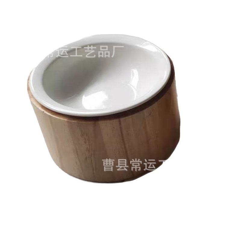 木制宠物实木双碗猫咪护颈陶瓷单碗狗狗狗碗猫碗食盆家用简约用品 - 图2