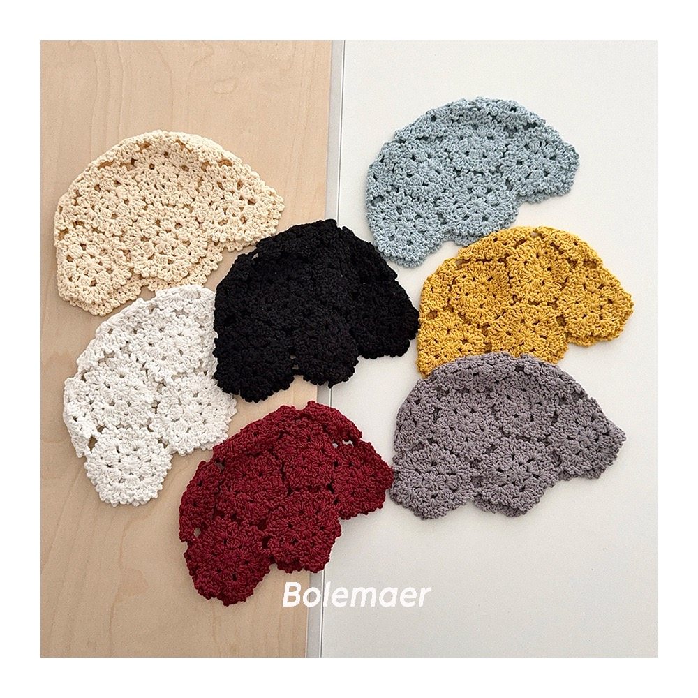 2025秋季新款韩国ins儿童女童复古手工镂空钩花套头针织毛线帽子,淘宝优惠券,粉丝福利购,淘宝优惠卷