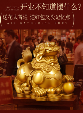 铜貔貅摆件一对公母纯黄铜旺财貔犰国学装饰客厅玄关店铺开业送礼