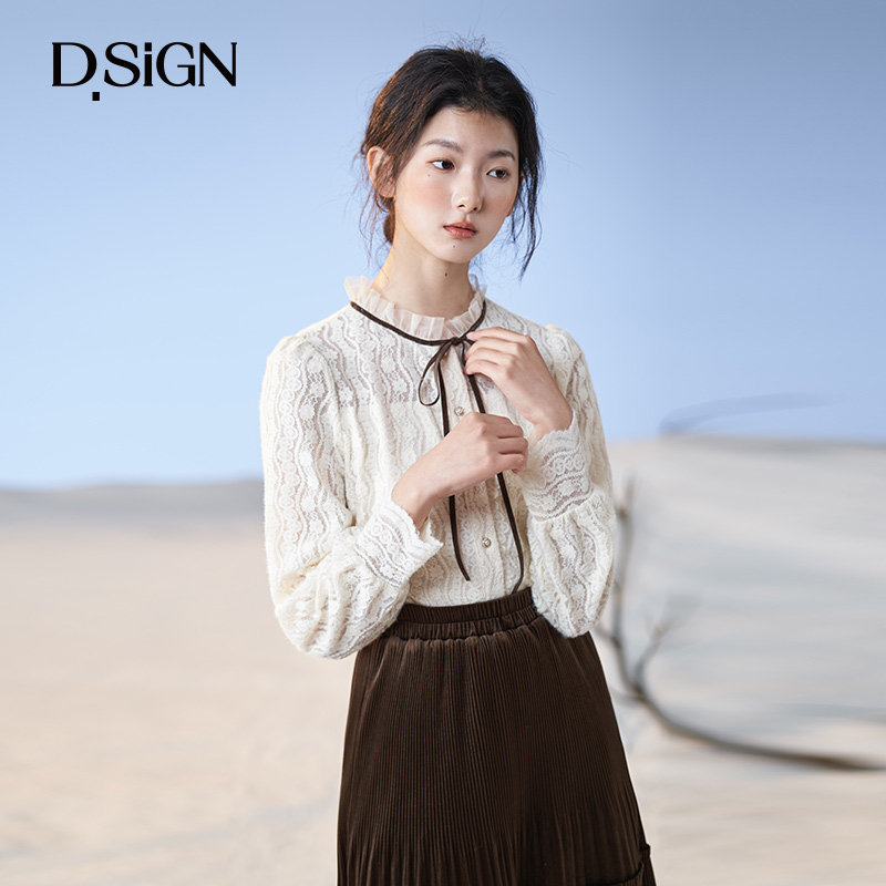 【商场同款】d.sign法式系带蕾丝小衫 dsign蕾丝衫/雪纺衫