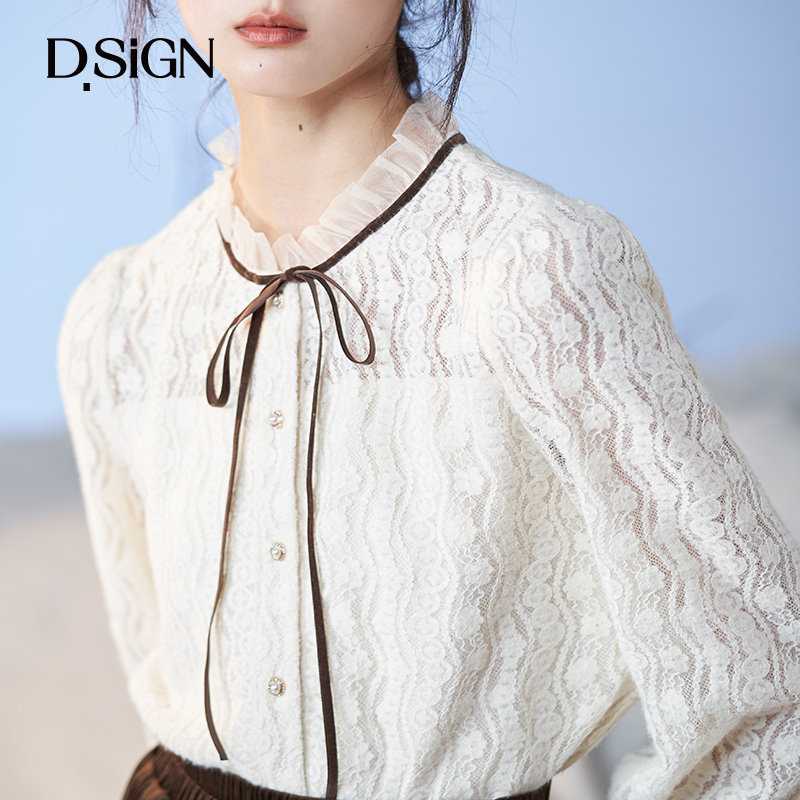 【商场同款】d.sign法式系带蕾丝小衫 dsign蕾丝衫/雪纺衫