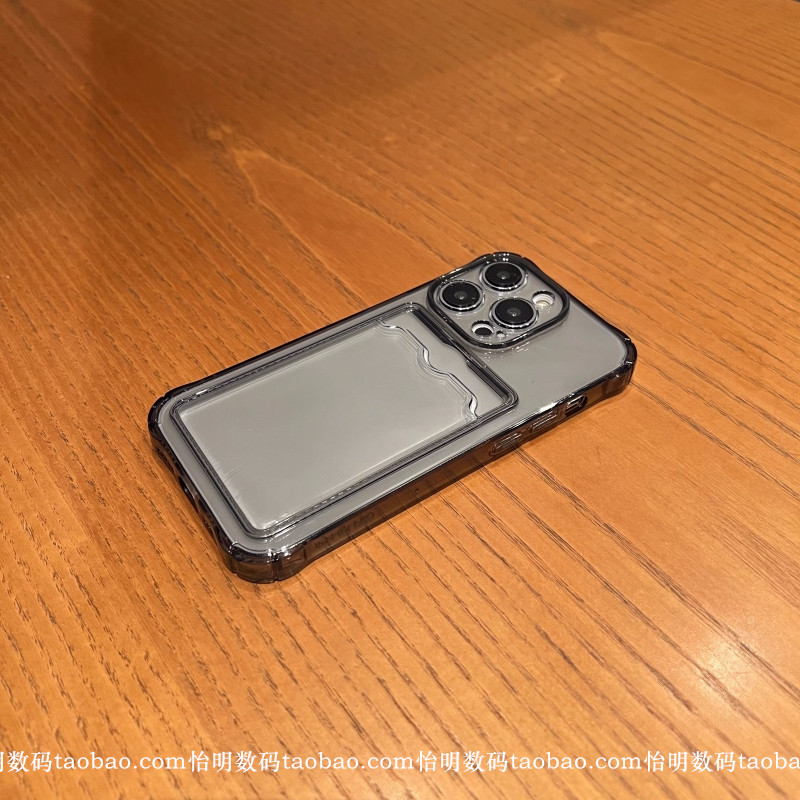高级黑灰色17air适用16苹果15ProMax手机壳带卡包iPhone14透明卡套13mini可插卡放照片12全包XS气囊防摔XR/11