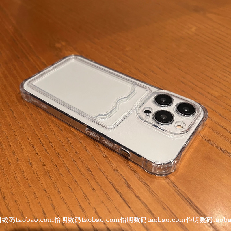 高级黑灰色17air适用16苹果15ProMax手机壳带卡包iPhone14透明卡套13mini可插卡放照片12全包XS气囊防摔XR/11