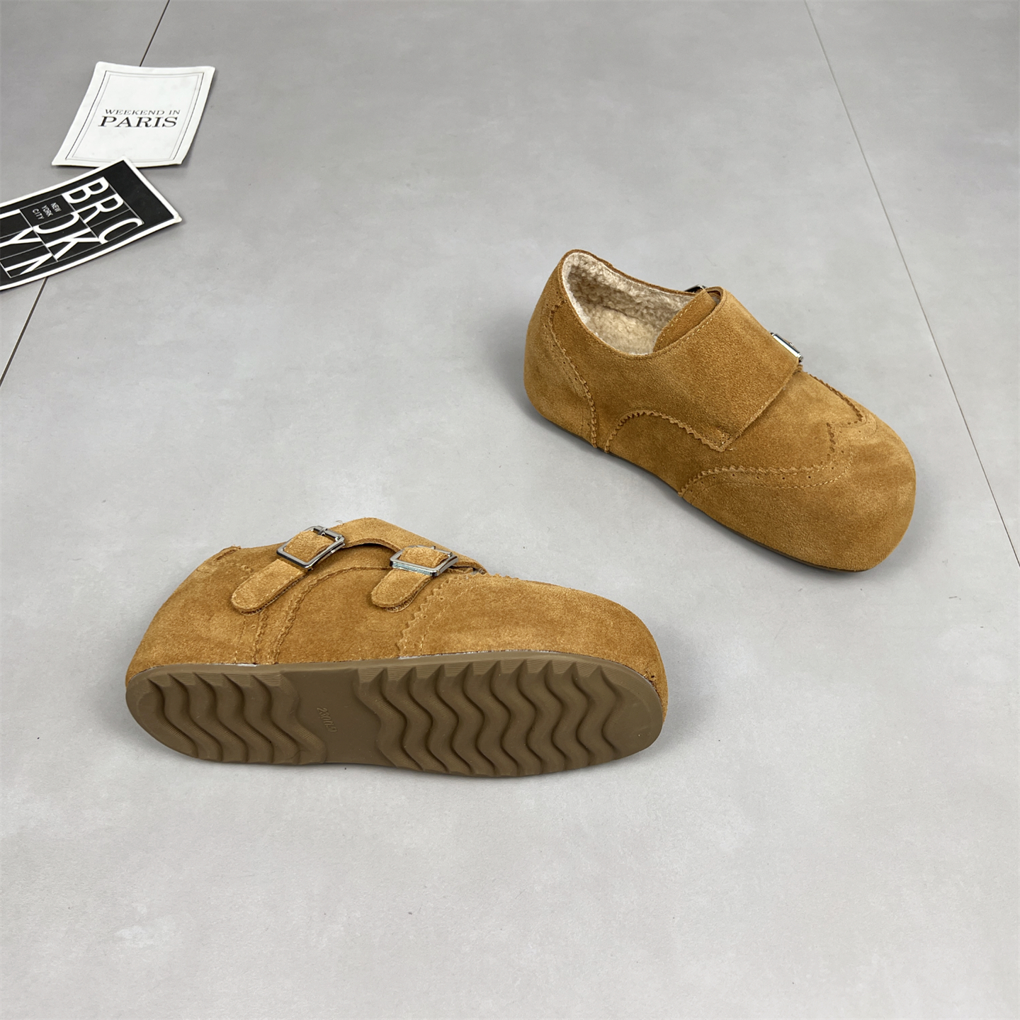 真皮加绒保暖勃肯鞋女2025冬季新款魔术贴扣带百搭内增高雪地靴 - 图2