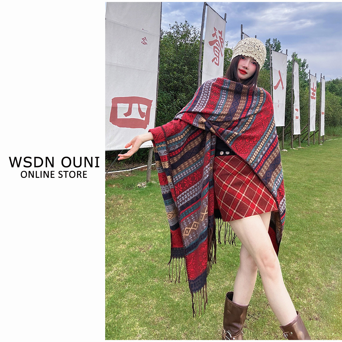 【布达拉】新疆西藏旅行穿搭民族风保暖防晒披肩 大尺寸复古披肩 - 图1