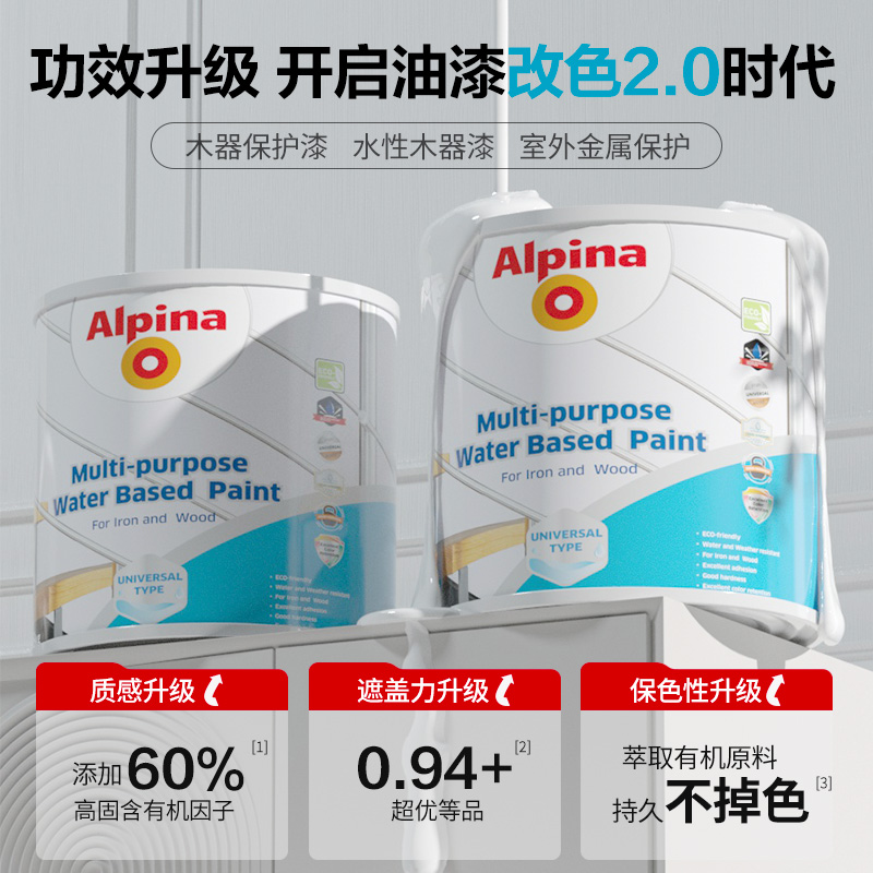 Alpina水性木器漆铁木门翻新油漆入户防盗门家具改色防锈自刷喷漆 - 图0