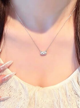 韩国【设计师】Charms满钻小猫锆石项链女法式纯银999颈链锁骨链