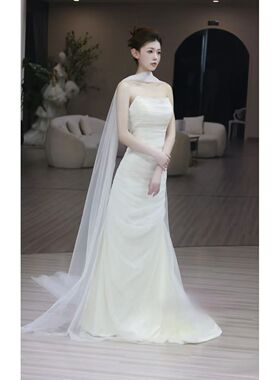 韩式红白色长款新娘婚纱礼服披肩