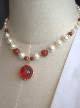 铜镀金项链仿珍珠女玛瑙