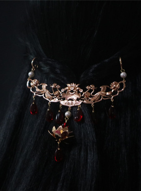 国风项链莲花保色铜配红色女