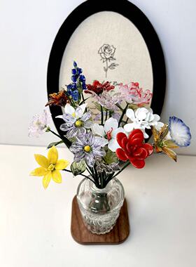 淄博铁丝琉璃花生辰花桌面摆件