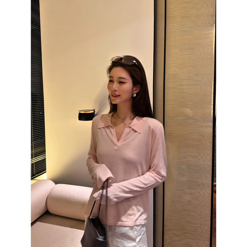 亚麻天丝polo衫女2026夏新款凉感百搭休闲薄套头防晒欧若长袖针织 - 图0