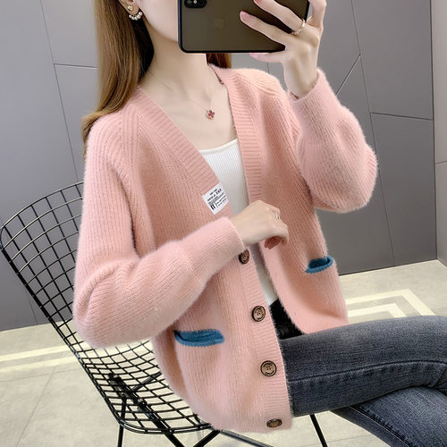 毛衣开衫外套女2025新款早秋针织衫小香风仿水貂绒外搭上衣女秋冬 - 图1