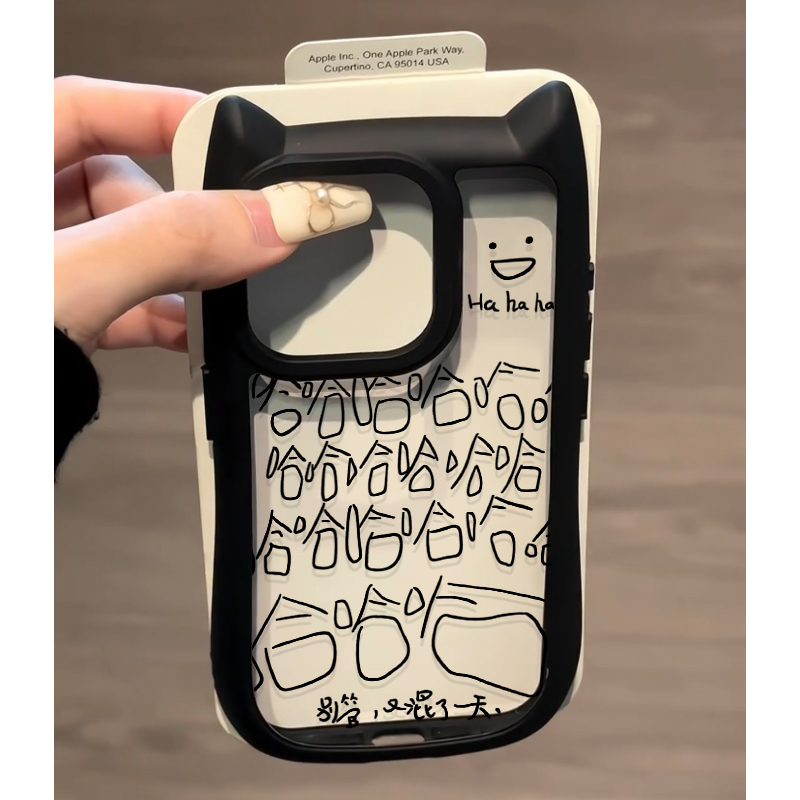 趣味ins满屏哈哈哈适用iphone15promax苹果14猫耳朵手机壳11新款15pro女12pro高级感13pm不撞壳14pro保护套13