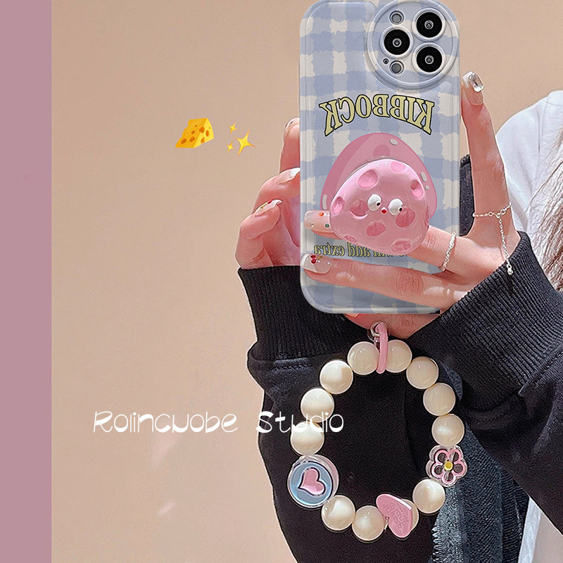 可爱粉奶酪支架手提链苹果13手机壳 龙龙数码配件手机保护套/壳