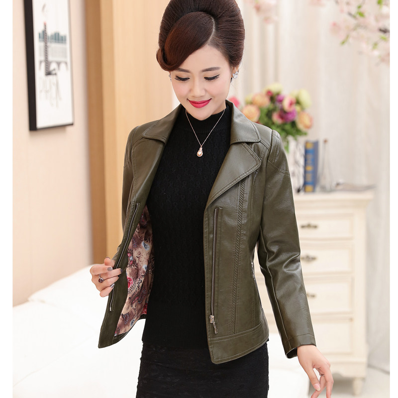 中老年皮衣短款春秋40-50岁妈妈装 简粼皮衣
