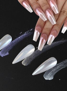 Moonlight Pearl White Nails Glitter Dust Chrome Aurora White