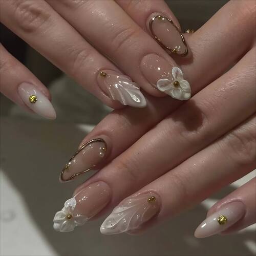 24Pcs Sweet Cool Almond Nail Set Press on Acrylic Nails 3D F - 图1