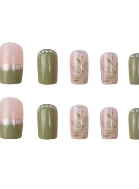 24Pcs/Set Press On Fake Nails Green Wearing Reusable False N