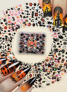 24pcs 3D Halloween Ghost Bat Nail Stickers Pumpkin Spider Na