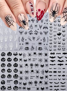 1Pcs 5D Black Halloween Spider Nail Stickers Multi-designs B