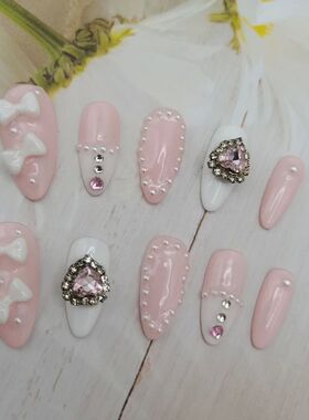Handmade Made False Nail Art With Pearls And Nows Wearable N