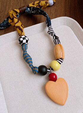 New Fabric Printed Choker Necklace for Women Acrylic Wood Be