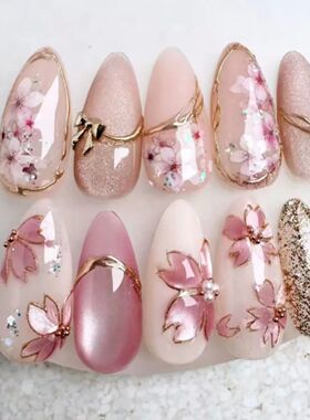 24pcs False Nails Glossy Green Summer Almond Fake Nail Tips