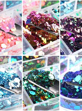 1 Set Chameleon Nail Sequ Mermaid Mirror Hexagon 3D Glitter